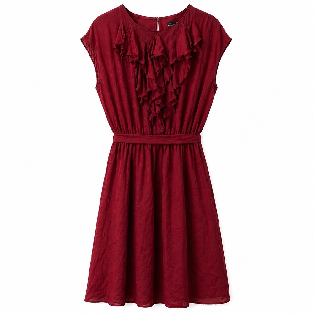 SOHO Apparel Ltd Red Ruffle Front Sleeveless Fit‎ Flare Belted Dress 20W 43951